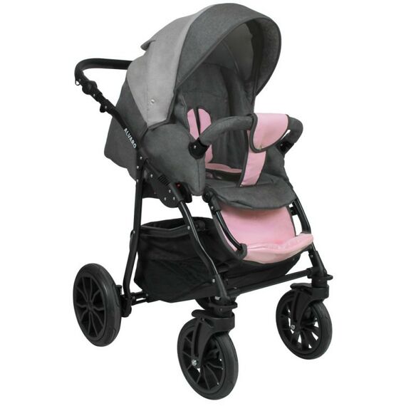 Коляски детские: Коляска 2в1 Alis ALVARO Al 03 т.серый+св.серый+розовая кожа фотографии