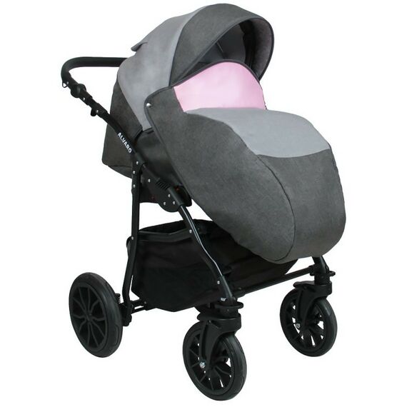 Коляски детские: Коляска 2в1 Alis ALVARO Al 03 т.серый+св.серый+розовая кожа фотографии