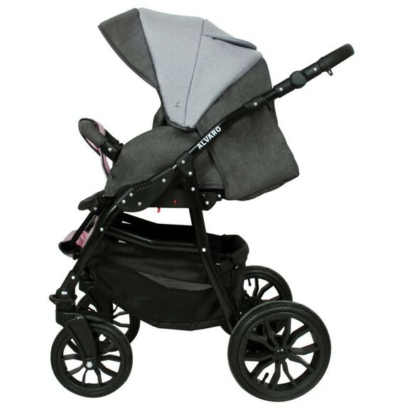 Коляски детские: Коляска 2в1 Alis ALVARO Al 03 т.серый+св.серый+розовая кожа фотографии