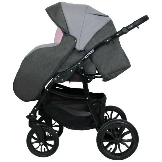 Коляски детские: Коляска 2в1 Alis ALVARO Al 03 т.серый+св.серый+розовая кожа фотографии