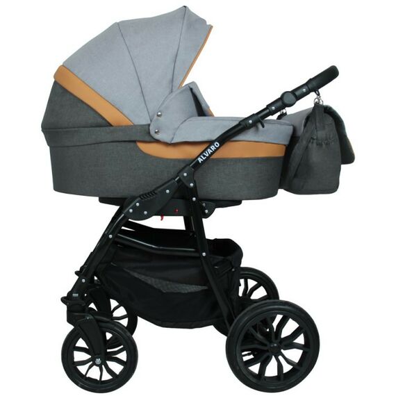 Коляски детские: Коляска 2в1 Alis ALVARO Al 05 т.серый+св.серый+рыжая кожа фотографии