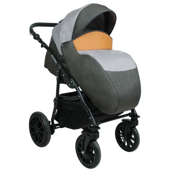 Коляски детские: Коляска 2в1 Alis ALVARO Al 05 т.серый+св.серый+рыжая кожа фотографии