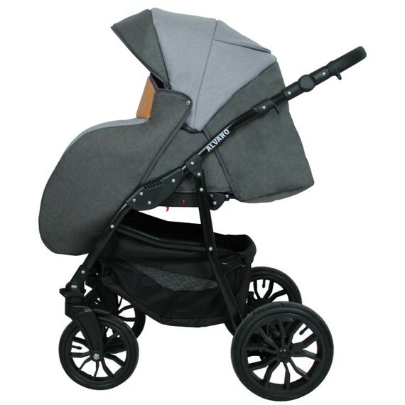 Коляски детские: Коляска 2в1 Alis ALVARO Al 05 т.серый+св.серый+рыжая кожа фотографии