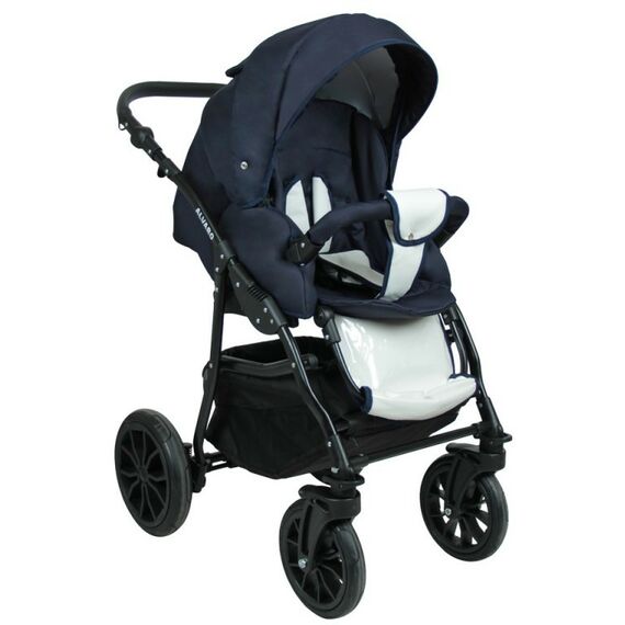 Коляски детские: Коляска 2в1 Alis ALVARO Al 07 т.синий+белая кожа фотографии