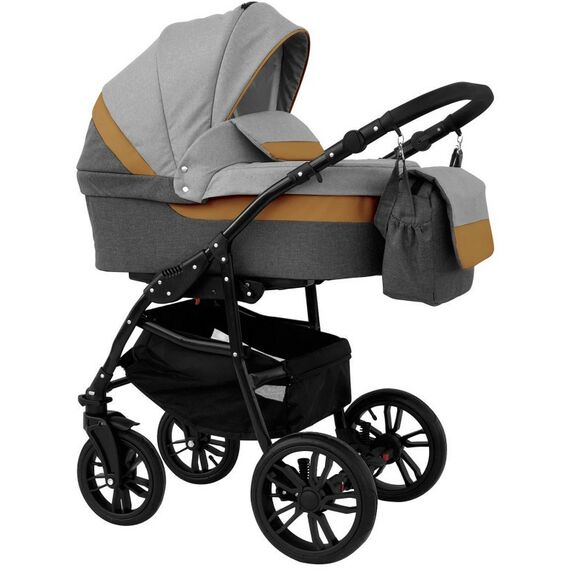 Коляски детские: Коляска 3в1 Alis ALVARO т.серый+св.серый+рыжая кожа [F Al 05] фотографии