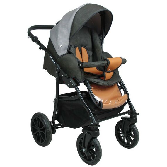 Коляски детские: Коляска 3в1 Alis ALVARO т.серый+св.серый+рыжая кожа [F Al 05] фотографии