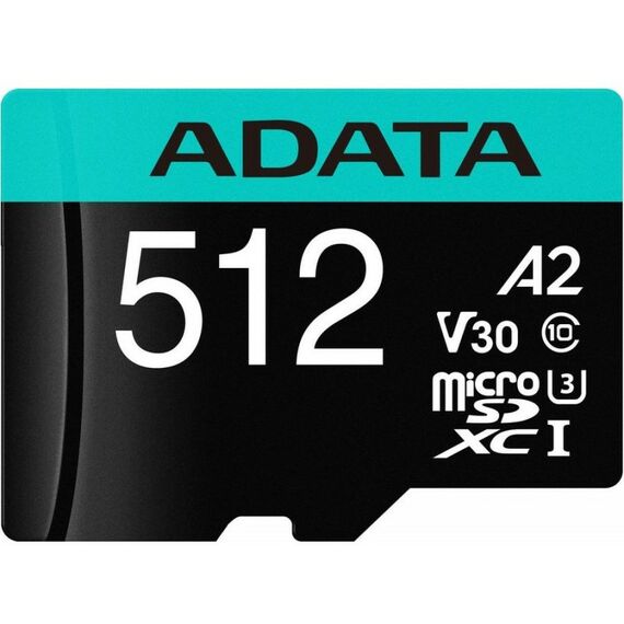 Secure Digital карты: Карта памяти micro SDXC AData Premier Pro 512Gb UHS-I U3, 100 МБ/с, Class 10, переходник SD [AUSDX512GUI3V30SA2-RA1] фотографии