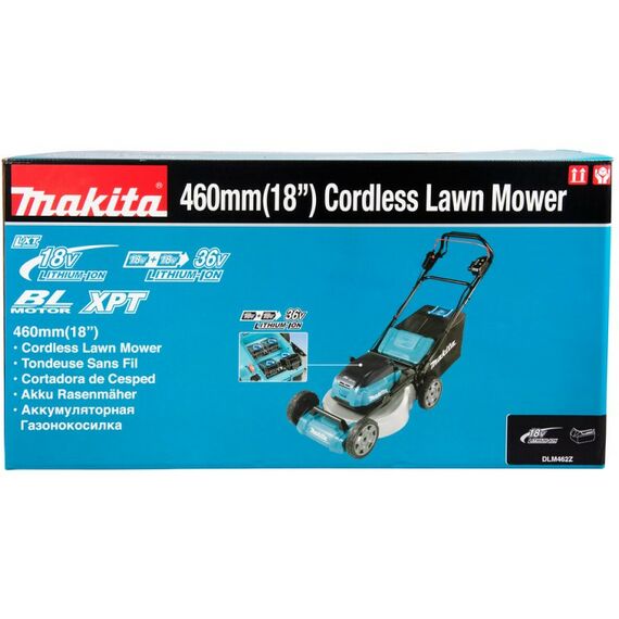 Газонокосилки: Газонокосилка аккумуляторная самоходная Makita DLM462 Li-ion 36В, B=46см, Н=20-100мм, 60л, 2х5Ач, 39кг фотографии