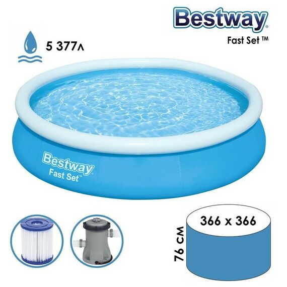 Бассейны: Бассейн надувной Bestway Fast Set 366 х 76 см фильтр-насос, от 6 лет [57274] фотографии
