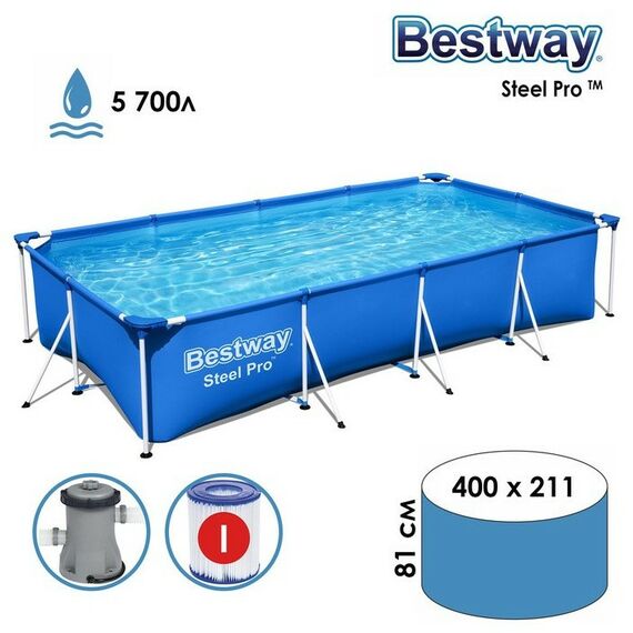 Бассейны: Бассейн каркасный Bestway Steel Pro 400 х 211 х 81 см фильтр-насос [56424] фотографии