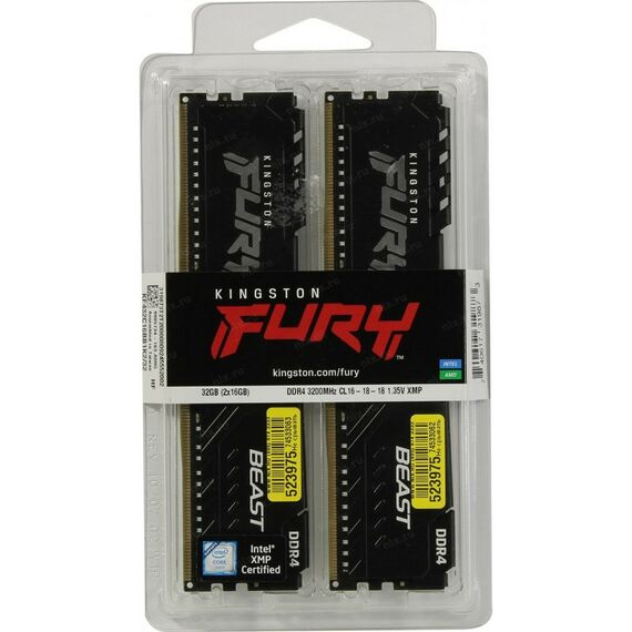 Оперативная память: Оперативная память Kingston Fury Beast 32Gb KIT 2*16Gb DDR4 DIMM <PC4-25600> CL16 [KF432C16BB1K2/32] фотографии