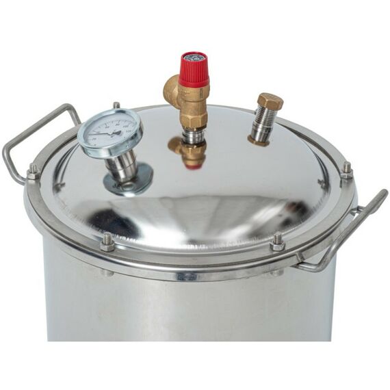 Автоклавы:  Газовый домашний автоклав "Малыш Газ Нерж У" 22 л с фальшдном, с ушком фотографии