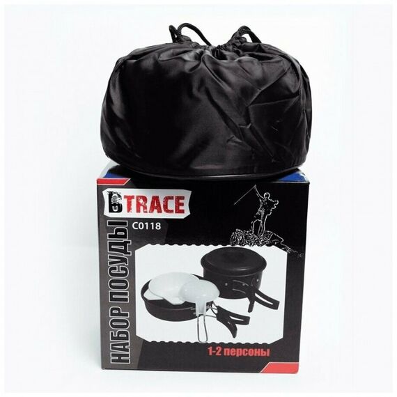 Все для пикника: Набор посуды BTrace 1-2 персоны котел 1л, сковор., ложка, поварежка, пласт.тар.2шт, губка, мешок д/хранения фотографии