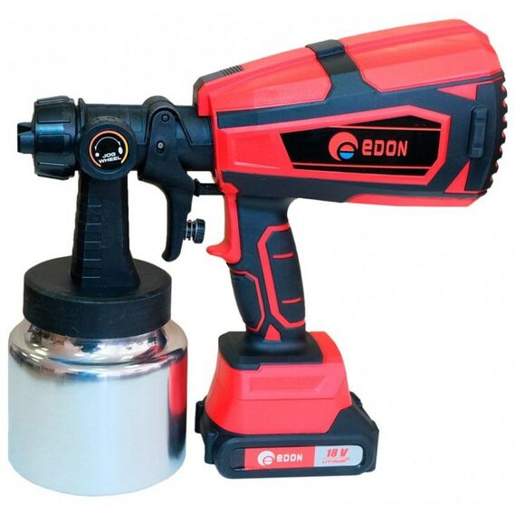 Распылители, краскопульты: Краскопульт аккумуляторный EDON АSG-18 Li-Ion 18В, 0.6л/мин, 1л, 2х2Ач, 2.3кг [1001150108] фотографии