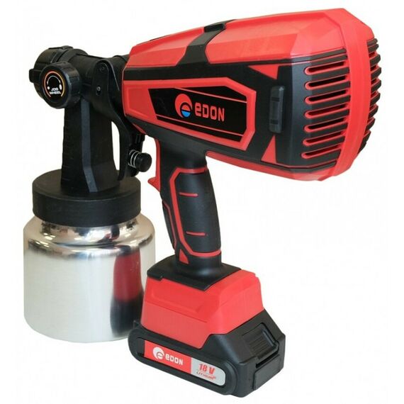 Распылители, краскопульты: Краскопульт аккумуляторный EDON АSG-18 Li-Ion 18В, 0.6л/мин, 1л, 2х2Ач, 2.3кг [1001150108] фотографии