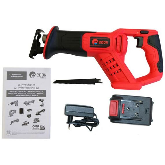Сабельные пилы: Пила сабельная аккумуляторная EDON OAF21-RS Li-ion 21В, 3000 ход/мин, 1х3Ач, 2.7кг [1001010611 акб+зу] фотографии
