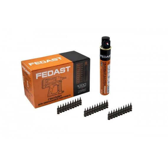 Гвозди прямого монтажа:  Гвозди 2.7*25 мм кованые с ребрами жесткости Bullet Point (1000 шт/уп + газовый баллон) FEDAST [FD2725RBPFC] фотографии