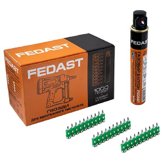 Гвозди прямого монтажа:  Гвозди 3.0*16 мм усиленные для монтажного пистолета в комплекте с газовым баллоном 165 мм FEDAST [fd3016egfc] фотографии