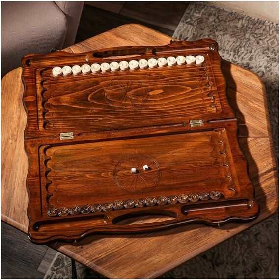 Настольные игры:  Нарды ручной работы "Горы", глубокая резка, с ручкой, 60х30 см, с шахматным полем, массив ореха, Армения фотографии