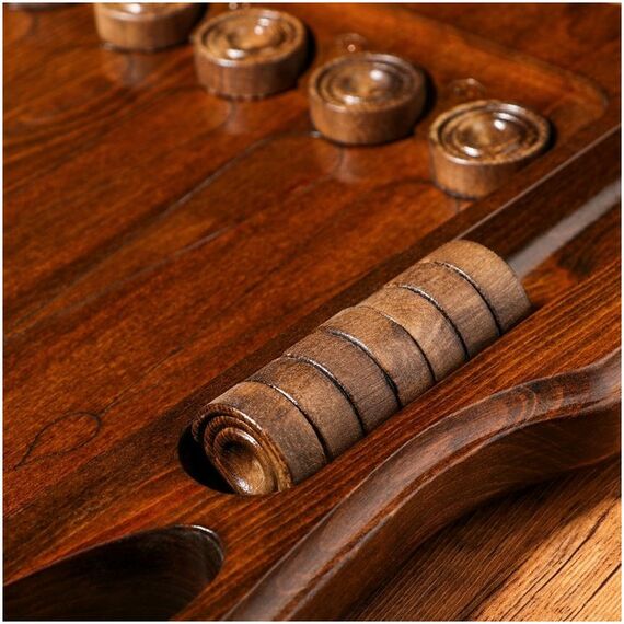 Настольные игры:  Нарды ручной работы "Горы", глубокая резка, с ручкой, 60х30 см, с шахматным полем, массив ореха, Армения фотографии