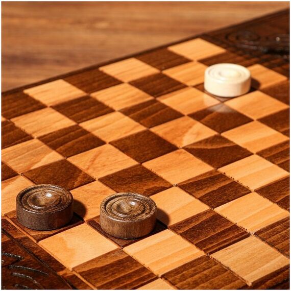 Настольные игры:  Нарды ручной работы "Горы", глубокая резка, с ручкой, 60х30 см, с шахматным полем, массив ореха, Армения фотографии