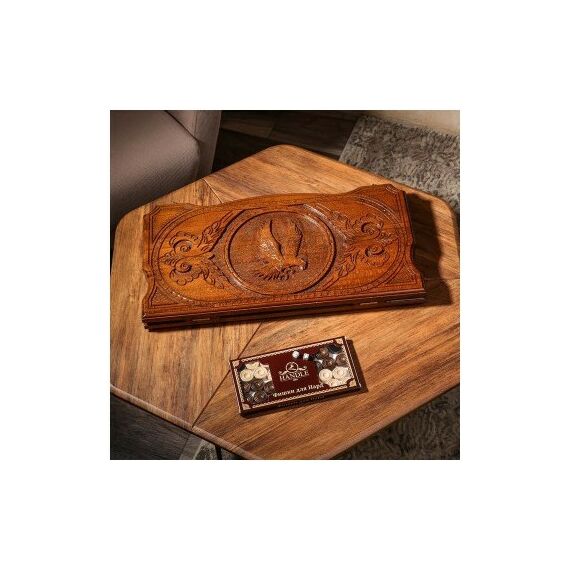 Настольные игры:  Нарды ручной работы "Орел в полете", 60х30 см, с шахматным полем, Армения фотографии