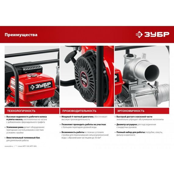 Мотопомпы: Мотопомпа бензиновая Зубр МП-600 600 л/мин фотографии
