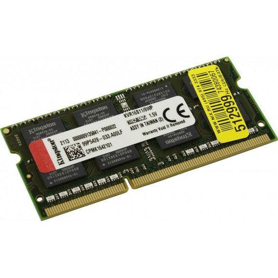 Память для ноутбуков: Модуль памяти Kingston 8Gb DDR3 SODIMM <PC3-12800> CL11 (for NoteBook) [KVR16S11/8WP] фотографии