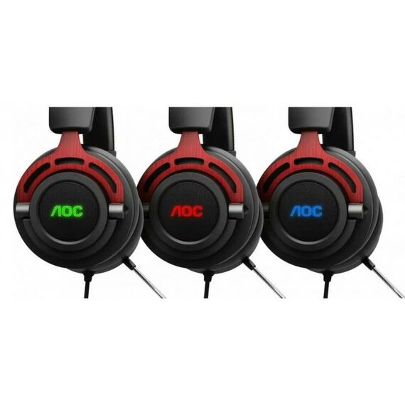 Наушники и гарнитуры: Гарнитура игровая AOC GH300 многоцветная RGB, Stereo, 7.1 Surround, USB кабель 2.0 м, чёрный+красный фотографии