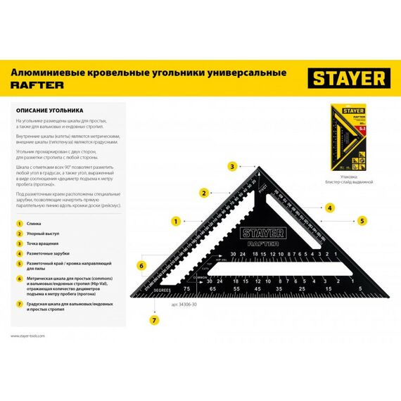 Угломеры, уклономеры: Универсальный кровельный угольник STAYER 305 мм 5-в-1 [34306-30] фотографии