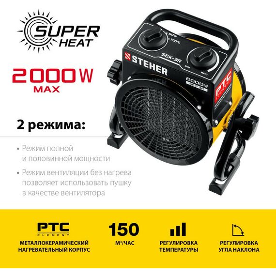 Тепловые пушки: Электрическая тепловая пушка STEHER SEK-3R 2 кВт фотографии