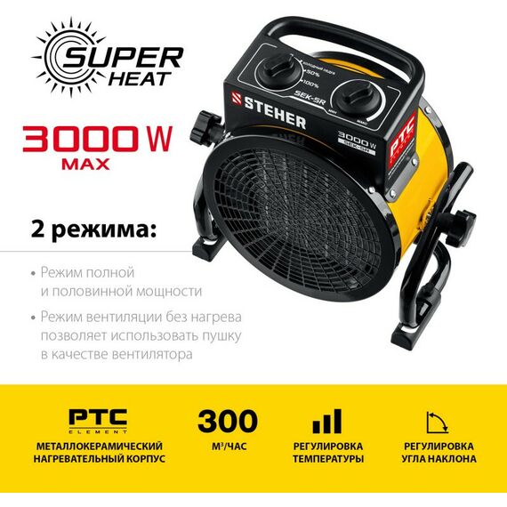 Тепловые пушки: Электрическая тепловая пушка STEHER SEK-5R 3 кВт фотографии