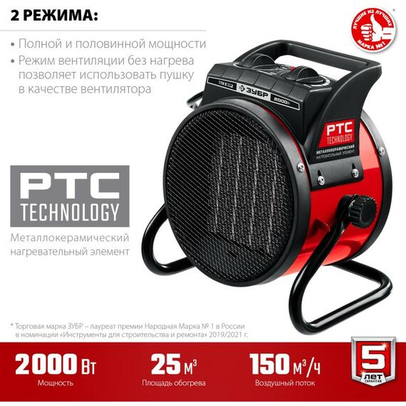 Тепловые пушки: Электрическая тепловая пушка Зубр ТПК-2Р 2 кВт фотографии