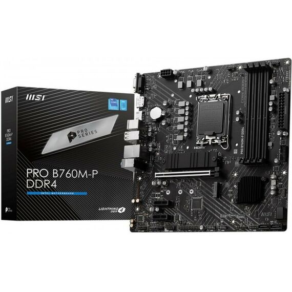 Материнские платы: Материнская плата MSI PRO B760M-P DDR4 LGA1700 <B760> PCI-E Dsub+HDMI+DP GbLAN SATA MicroATX 4DDR4 RTL фотографии