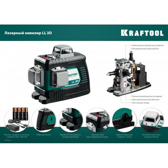 Нивелиры: Лазерный нивелир KRAFTOOL LL 3D [34640] фотографии
