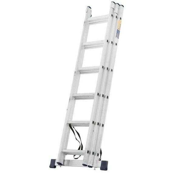 Стремянки и лестницы: Лестница TUNDRA 6 ступеней трехсекционная, алюминиевая фотографии