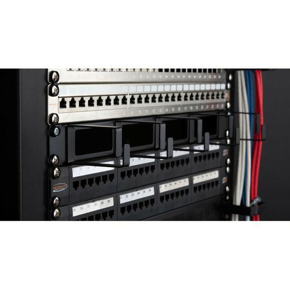 Кабельный органайзеры: Кабельный органайзер Nikomax NMC-OK600H-1U-BK-2 19", 1U, глубина колец 60 мм, металлический, с отверстиями в опорной планке, черный, уп-ка 2шт. фотографии
