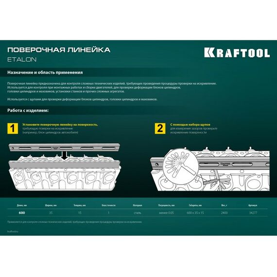 Рейки, линейки, прочие приспособления: Поверочная линейка KRAFTOOL ETALON 600х35х16мм класс точности 1 [34277] фотографии