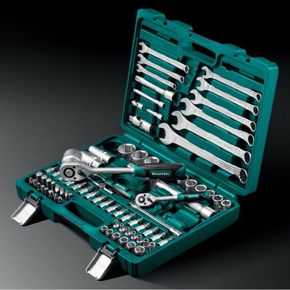 Наборы инструментов и ключи: Универсальный набор инструмента KRAFTOOL X-Drive 82 82 предмета, 1/2"+1/4" [27887-H82] фотографии