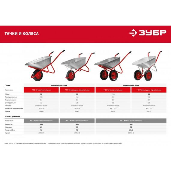 Тачки строительные: Пневматическое колесо Зубр КП-3 3.25" х 360 мм, стальной диск, для тачки (арт. 39962) [39955-3] фотографии