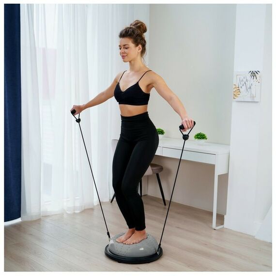 Фитнес оборудование: Полусфера BOSU гимнастическая массажная  46 х 20 см с насосом, цвет серый фотографии