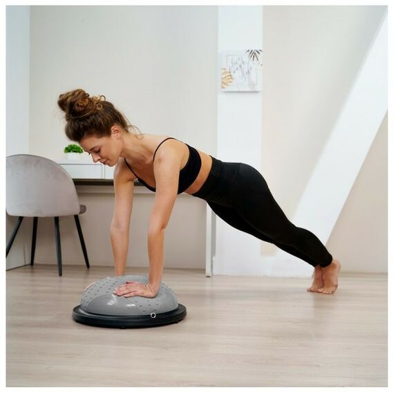 Фитнес оборудование: Полусфера BOSU гимнастическая массажная  46 х 20 см с насосом, цвет серый фотографии