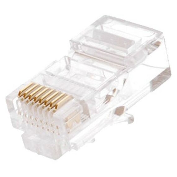 Разъемы, аксессуары: Коннектор Netlan EC-UP8P8C-5E-003-TR-100 RJ45/8P8C под витую пару, Кат.5e (Класс D), 100МГц, покрытие 3мкд, универсальные ножи, для проводников 0.47-0.51мм, неэкранированный, уп-ка 100шт. фотографии