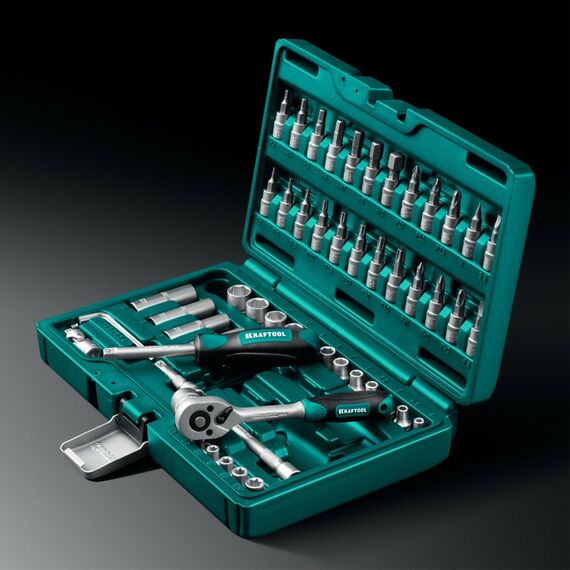 Наборы инструментов и ключи: Универсальный набор инструмента KRAFTOOL X-Drive 57 предметов 1/4" [27885-H57] фотографии