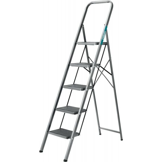 Стремянки и лестницы: Стремянка стальная СИБИН 38807-05 c широкими обрезиненными ступенями, 5 ступени, 118 см [38807-05] фотографии