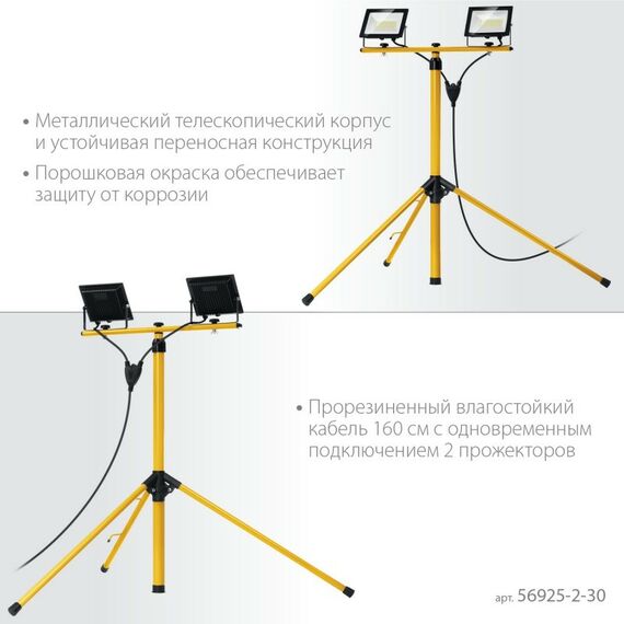 Осветительные приборы: Светодиодные прожекторы на штативе STAYER LED-MAX 2х30Вт 6500К IP65, 1.6 м [56925-2-30] фотографии