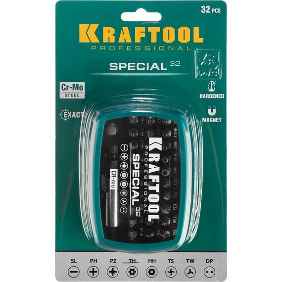 Наборы оснастки: Набор специальных бит с адаптером KRAFTOOL Special-32 32 шт [2610-H32] фотографии