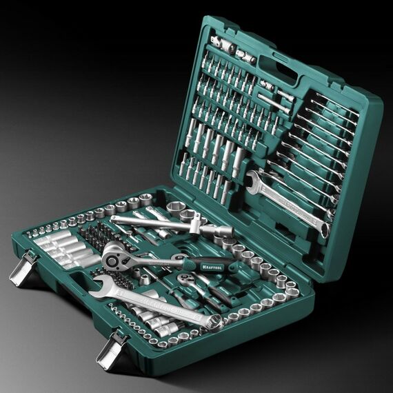 Наборы инструментов и ключи: Универсальный набор инструмента KRAFTOOL X-Drive 216 216 предметов, 1/2"+3/8"+1/4" [27888-H216] фотографии