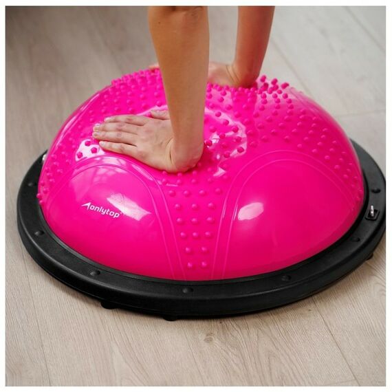 Фитнес оборудование: Полусфера BOSU гимнастическая ONLYTOP 55х25 см массажная, с насосом, цвет розовый фотографии