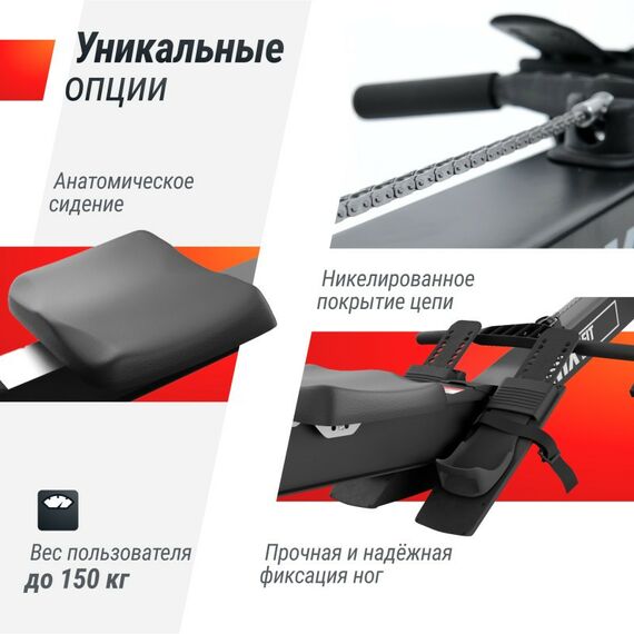 Гребные тренажеры: Гребной тренажер UNIXFIT Air Rower-X Black фотографии